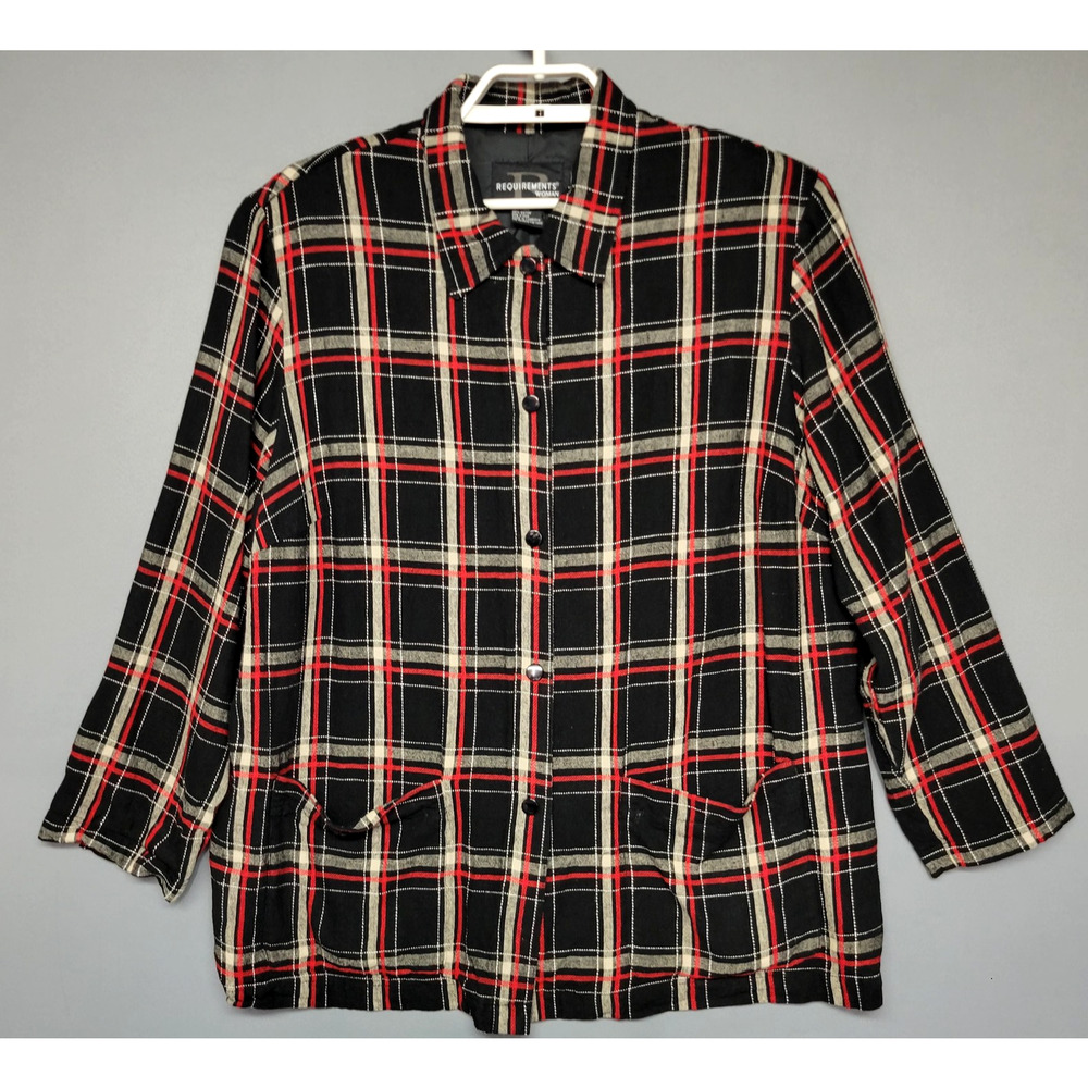 Requirements Jacket Womens 16W Plaid Linen Blend Snap Button Pockets Blazer Plus